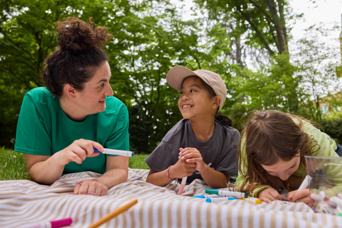 kids outside with teacher