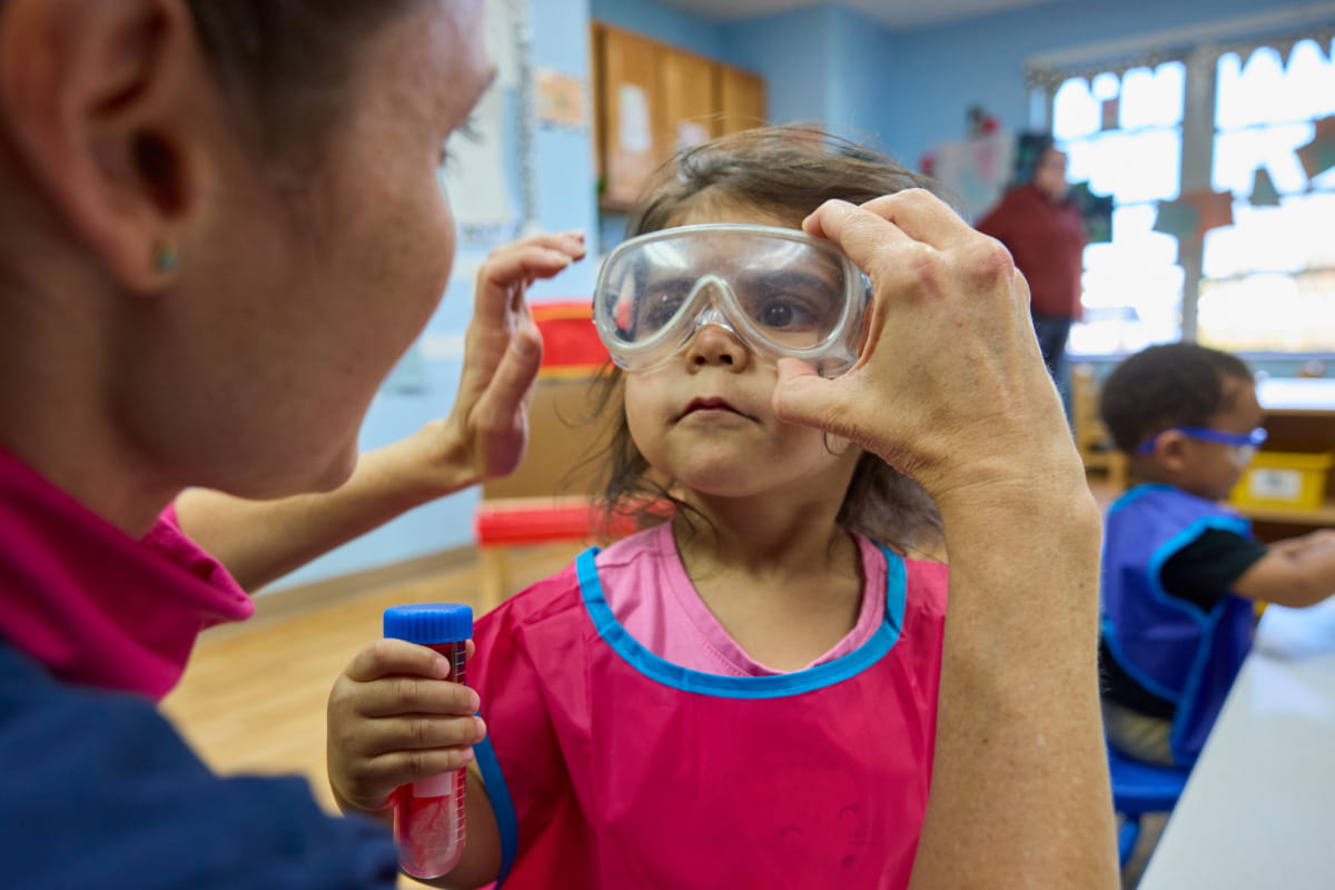 toddler with science googles